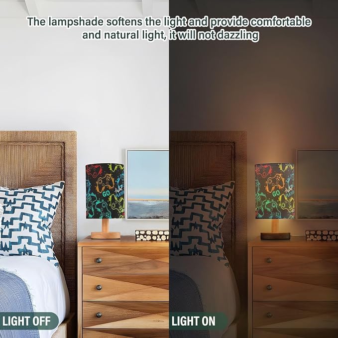 Bedside Table Lamp Video Game Nightstand Lamp with Wood Gaming Gamer Colorful Desk Lamps for Bedroom Living Room Nursery Office Home Decor - Image 4