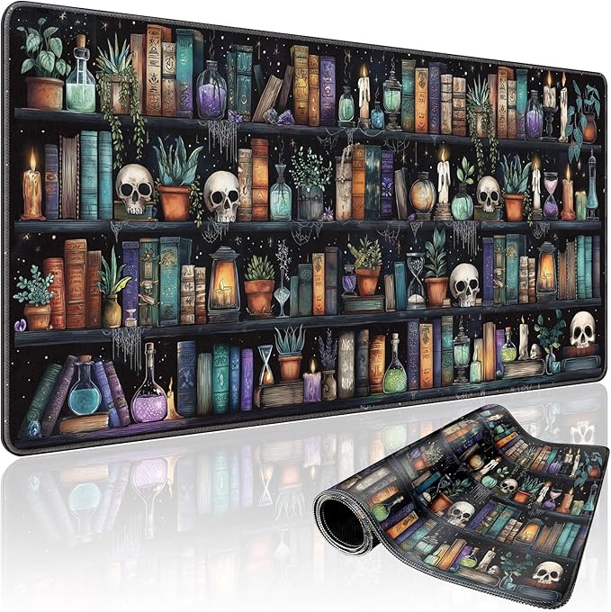 Gothic Library Large Gaming Mouse Pad Desk Mat 31.5"x15.7" | Extended Mousepad, Non-Slip Rubber Base , Stitched Edges, for Computer/Laptop/Office/Home by Mcapirivo