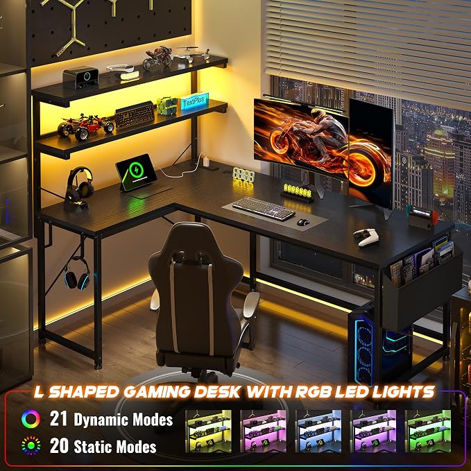 DurayLoly 53" L Shaped Gaming Desk with No Side Bar Shelf for Small Space - Image 5