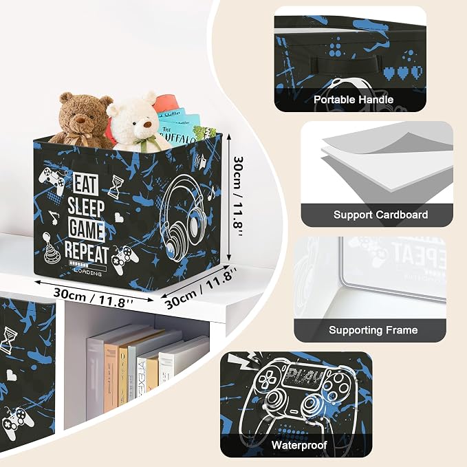 Clastyle 11.8" Gaming Storage Basket Set of 3 for Kid Boy Toy Clothes Bin - Image 3