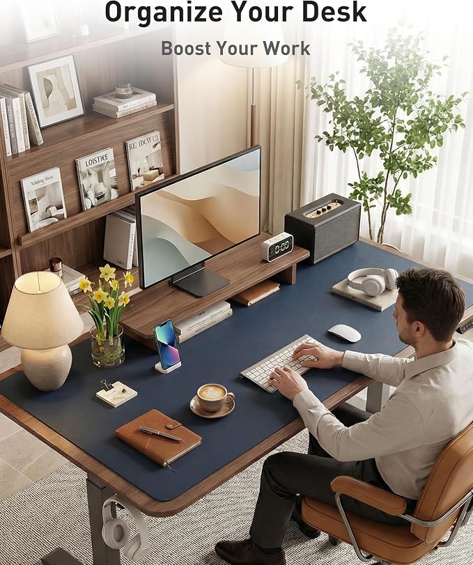 Aothia Faux Leather Desk Mat - Large Mouse Pad, Non-Slip PU Leather Blotter, Waterproof Writing Surface for Office and Home (Dark Blue, 40" x 24") - Image 3