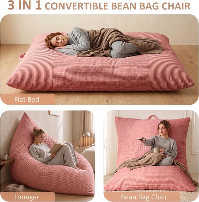 HUGHEAVEN Giant 3-in-1 Bean Bag Chair (76"x55") Oversized Floor Sofa Couch | Comfortable giant floor cushion with back support for adults. Washable cover memory foam lounge sofa for movie nights. - Image 4