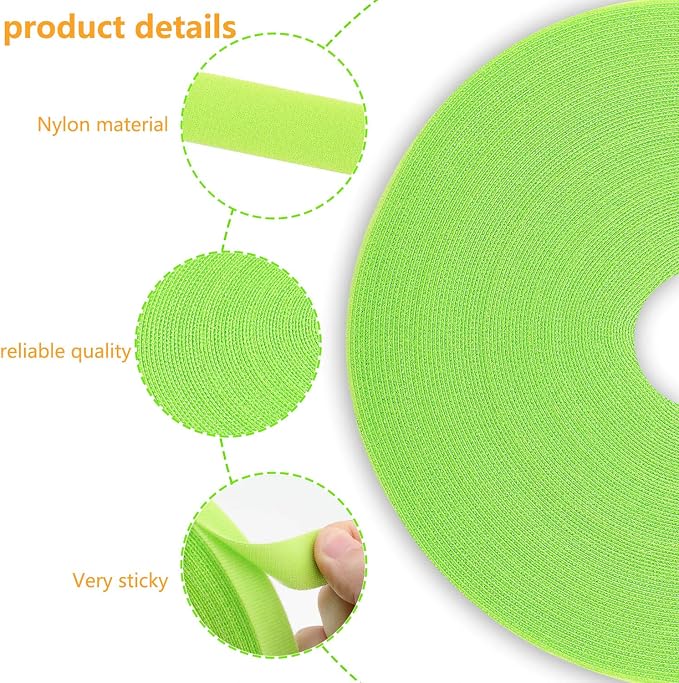 Reusable Fastening Tape Cable Ties 3/4 Inch Double Side Hook Roll (25 Yard, Green) - Image 2