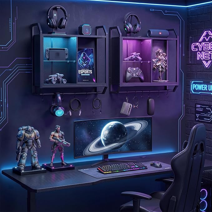 Gaming Floating Wall Shelves with LED Lights, Wall Mounted Shelf - Image 2