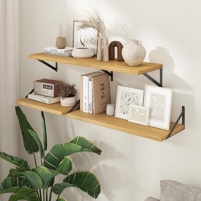 Axeman Deep Floating Shelves - 20 Inch Floating Shelves Set of 2-12 Inch Deep Oak Wall Shelves for Living Room Bathroom Kitchen - Image 7