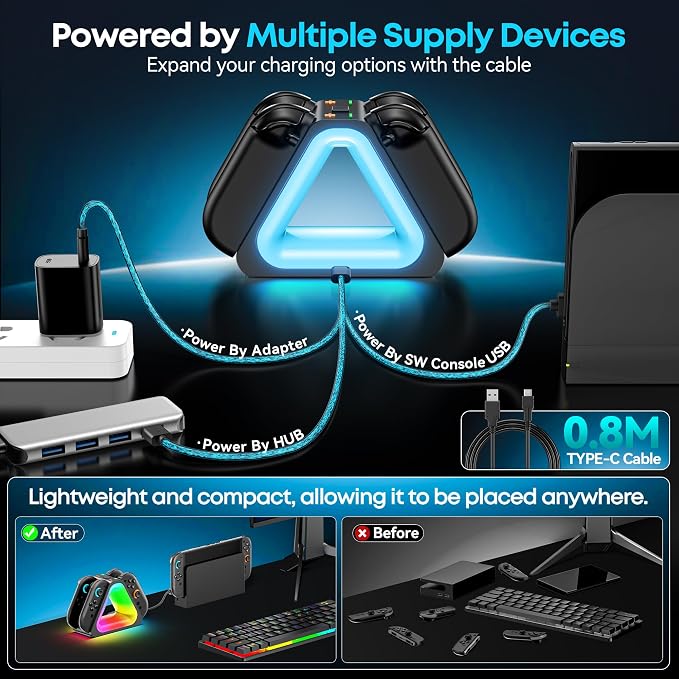 for Mac Game Charging Dock for 2025 Nintendo Switch 2 Joypad,Joypad 2 Controller Charging Docking Station, Ergonomics & Magnetic Fast Charger Dock Station with Charging Cable - Image 5