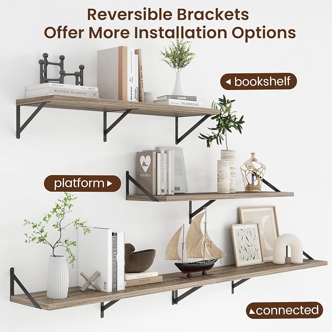 Axeman Deep Floating Shelves - 40 Inch Floating Shelves Set of 2-12 Inch Deep Grey Wood Wall Shelves for Living Room Bathroom Kitchen - Image 4