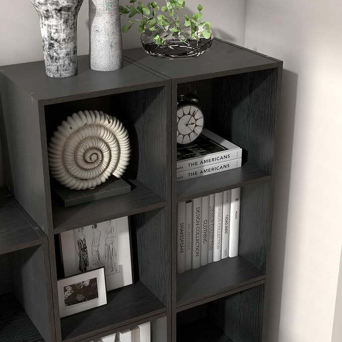 Homes: Inside + Out Apexa 2-Cube Storage Organizer Shelves, Stackable Wood Bookcase Fits Cubby Bins for Organization, Dorm Teen Room Decor & Home Office, Black - Image 4