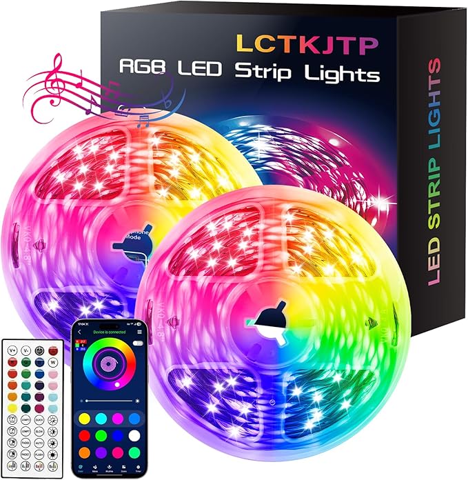 LED Strip Lights,RGB Music Sync Color Changing Led Lights with Smart App Control Remote & Remote Control for Room,Part,Essential,Sense of Atmosphere Decoration(100FT-2 Rolls of 50ft) by Widicoko
