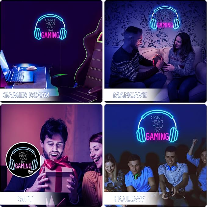 Kavaas Gamer Neon Sign, Neon Headphone Signs for Gaming Room Decor - Can't Hear You I'm Gaming Headset LED Light Sign for Teen Boys Room Decor - Best Gamer Gifts for Teenage Boys, Kids - Image 7