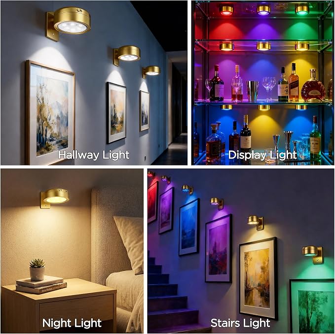 4-Pack Picture Lights for Wall, Rechargeable Cordless Poster Lights, Gold - Image 8