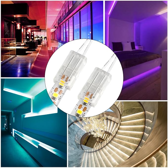 RGBZONE 10pcs 2-Pin 8mm LED Strip to Wire Connectors and 10m/32.8ft 2 Pin Extension Wire for Waterproof or Non-Waterproof Single Color LED Strip Lights(IP20/IP65) - Image 8