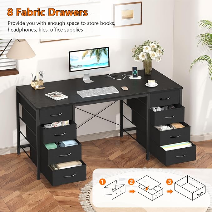 50 Inch Computer Desk with 8 Drawers for Home Office, Bedroom, Living Room - Image 6