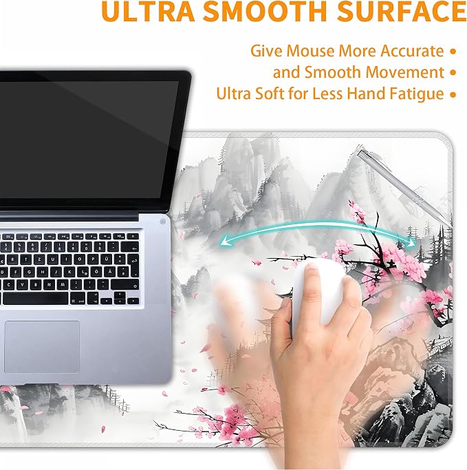 Japanese Watercolor Cherry Blossoms Desk Mat, XXL 35.4"x15.7" Large Mouse Pad, Pink Sakura Extended Gaming Mouse Mat,Non-Slip Rubber Base Waterproof with Stitched Edges for Gaming Office Home Decor - Image 5