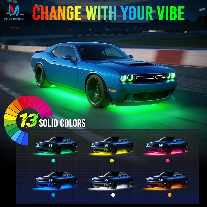 MICTUNING U8 RGB Underglow LED Light Bar, Dual Remote Control, Multicolor Underbody Light Strip with Aluminum Housing, Car SUV Exterior Neon Accent IP68 Waterproof, 8pcs - Image 4