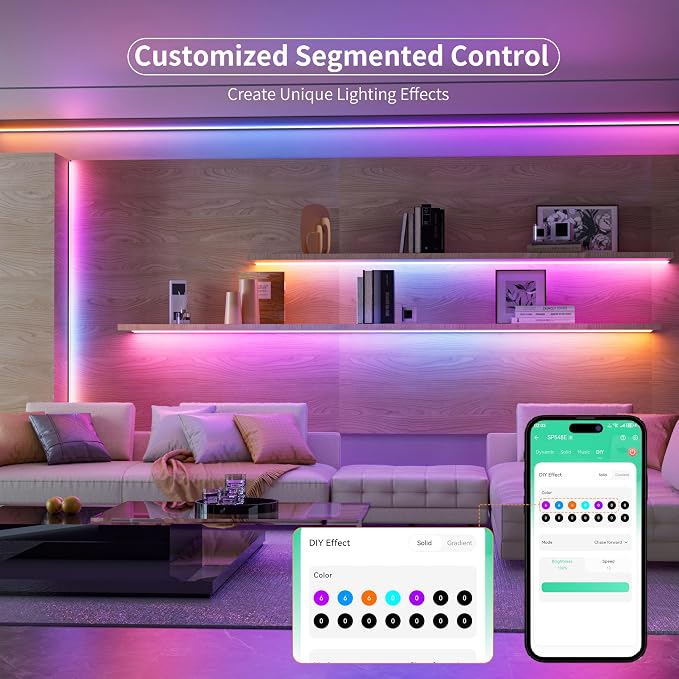 MIWISE RGB Smart IC COB LED Strip Light,32.8ft Color Chasing Flexible LED Tape Light,WS2811 Addressable RGB Strip with APP Control/Music Mode,Work with Alexa/Google,for Home DIY Lighting Projects - Image 2