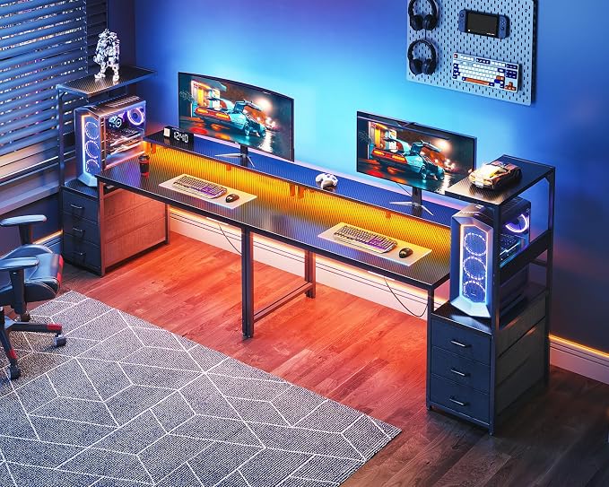 AODK Gaming Desk w/PC Showcase Stand, 59" Reversible, RGB LED, Black - Image 7