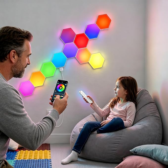 TISOFU 12 Pack Hexagon Lights LED Wall Panels, RGB Gaming Light with APP/Music Sync & Remote, DIY Smart Modular Hexagonal Honeycomb Glide Hex Tiles Panel for Bedroom Party Decor Gifts - Image 4