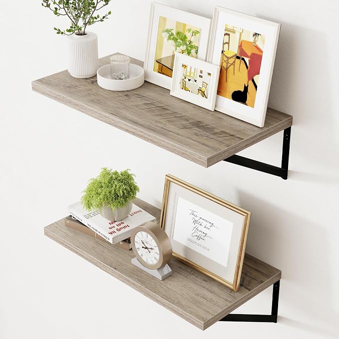 Axeman 12 Inch Deep Floating Shelves for Wall - 24 Inch Wide x 12 Inch Deep Wall Shelves Set of 2 - Rustic Grey Wood Floating Shelves for Living Room by Axeman