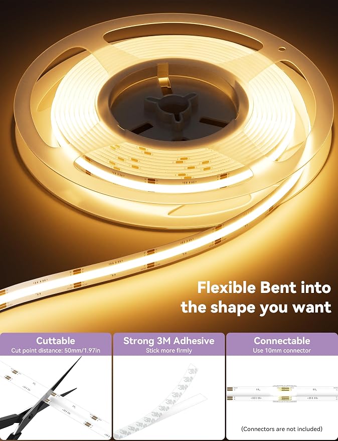 MIWISE 5V USB RGB COB LED Strip Light,9.84ft/3m Tape Lights,RF & App Control,Music Sync,Ultra Bright Color Changing Lighting,UL-Listed,Cuttable & Flexible for Bedroom,Kitchen,Desk,Party,Home Decor - Image 8