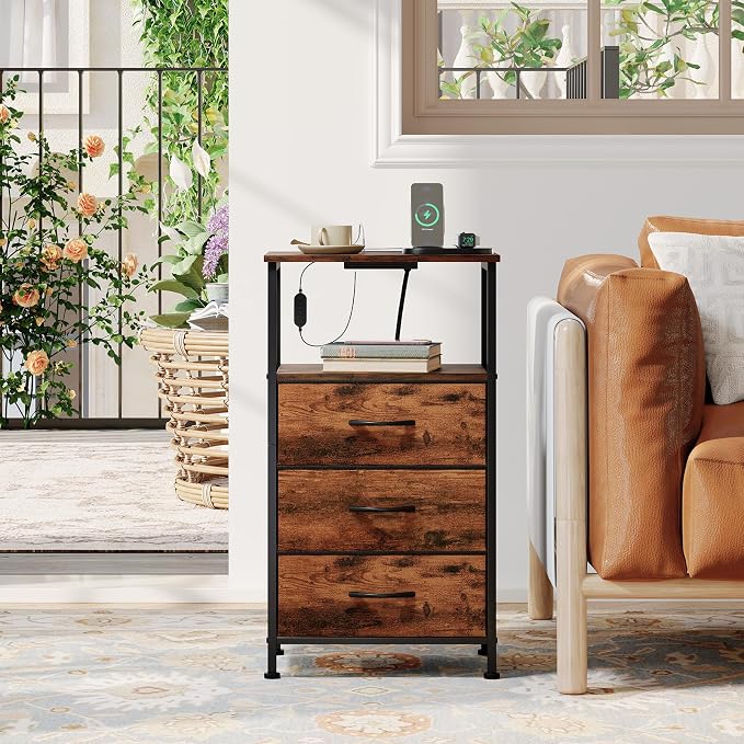 Somdot Nightstands Set of 2 with 3 Drawers, Charging Station & LED Light - Image 7