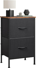 WLIVE Nightstand, Nightstand with 2 Drawers, Bedside Furniture, Night Stand, Small Dresser for Bedroom, College Dorm, End Table with Fabric Bins, Dormitory, Black and Rustic Brown by WLIVE