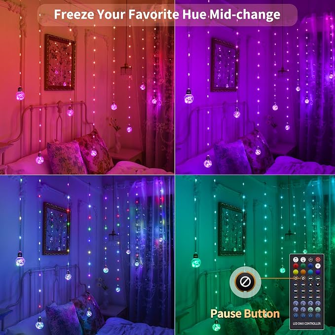 Color Changing Wishing Ball Curtain Lights, 9.8 x 3.3 FT RGB LED Fairy Light with Remote App Control, Music Sync Window Backdrop Wall Hanging Lights for Bedroom Party Halloween Christmas Decoration - Image 5