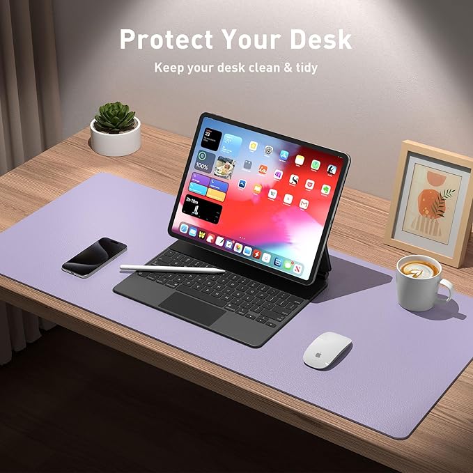 Aothia Leather Desk Pad - Protector and Blotter, Mouse Pad and Office Mat, Non-Slip PU Leather Laptop Desk Pad, Waterproof Writing Pad for Office and Home (36" x 17", Lavender) - Image 3