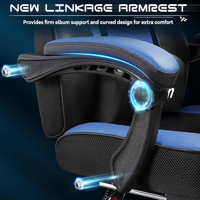 Video Game Chair for Adults, Gaming Chair with Footrest, Big and Tall Computer Chair with Massage Lumbar Support 330lbs Weight Capacity, Adjustable Height, 360° Swivel Seat and Headrest (Blue) - Image 7