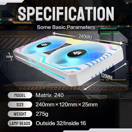 ASIAHORSE Matrix-White 48 Addressable RGB LEDs 240MM All-in-One Square Frame Integrated Fan with MB Sync/Analog Controller, Integrated PWM Control Fan for Computer Case and Liquid Cooling System - Image 2