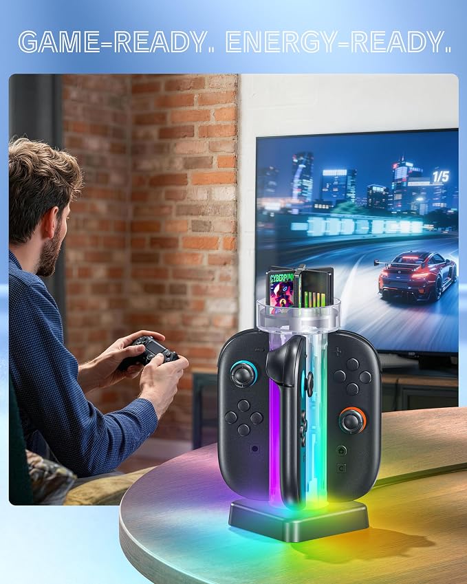 RunSnail Charging Dock for Switch 2 JoyCon, 4 Charger RGB Game Card Slots - Image 6