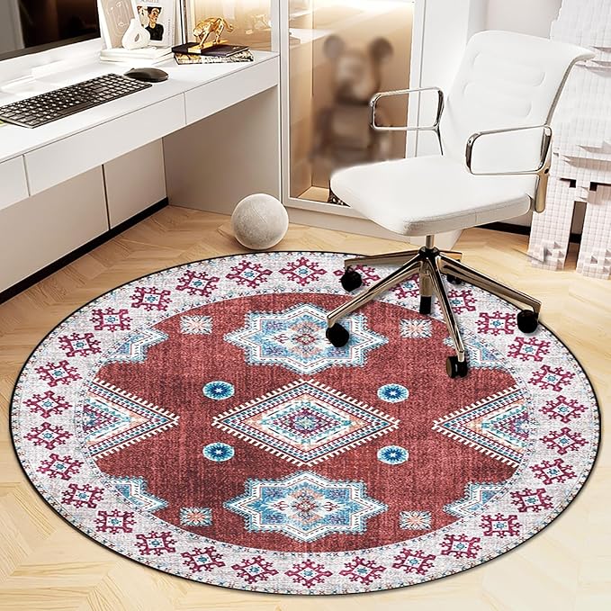 Office Chair Mat for Hardwood Floor, Vintage Computer Gaming Rolling Low Pile Carpet Floor Chair Mat, Anti-Slip Backing Round Desk Rug Floor Mat for Home by Heavyoff