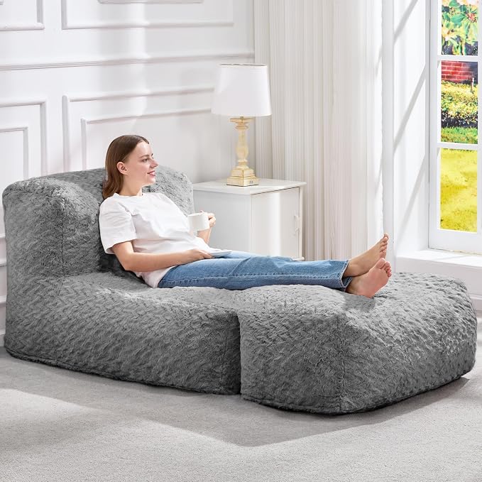 Hobestluk Large Bean Bag Chairs Sofa for Adults Giant BeanBag Couch Lounger | Ergonomic Design,Memory Foam,Washable Cover,Oversized Comfy Chaise Lounger Boneless Couch Living Room | Chevron Grey Large - Image 3