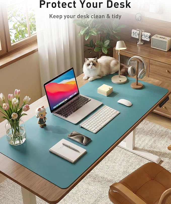 Aothia Faux Leather Desk Mat - Large Mouse Pad, Non-Slip PU Leather Blotter, Waterproof Writing Surface for Office and Home (Turquoise, 40" x 24") - Image 8