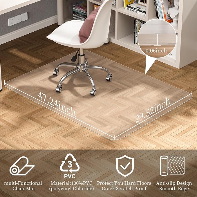 Tonaus Office Chair Mat for Hardwood Floor 30"×48" Small Office Chair Mat | Transparent Chair Mat, PVC Floor Protector, Easy Glide, Scratch-Resistant, Rectangle, For Wood&Tile Floors, Not for Carpet - Image 2