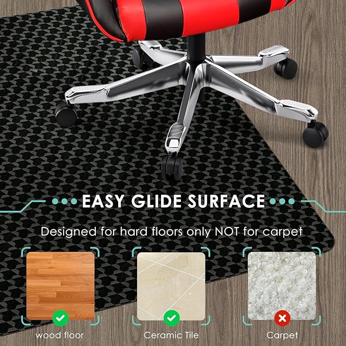 Vicwe Office Chair Mat for Hardwood Floor, 48" x 40" Chair Mat, Anti-Slip | Easy Glide for Chairs, Easy Clean, Multi-Purpose Desk Chair Mats, Hard Floor Protector for Gaming, Home Office, Black - Image 3