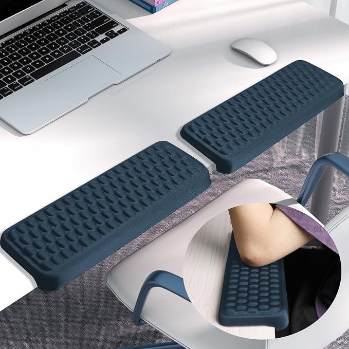 Arm Rest for Desk, L-Shaped Memory Foam Elbow Pads with Non-Slip Base, 2-Piece Ergonomic Desk Edge Cushion & Wrist Rest for Computer Keyboard, Office and Home Use (Blue) - Image 7