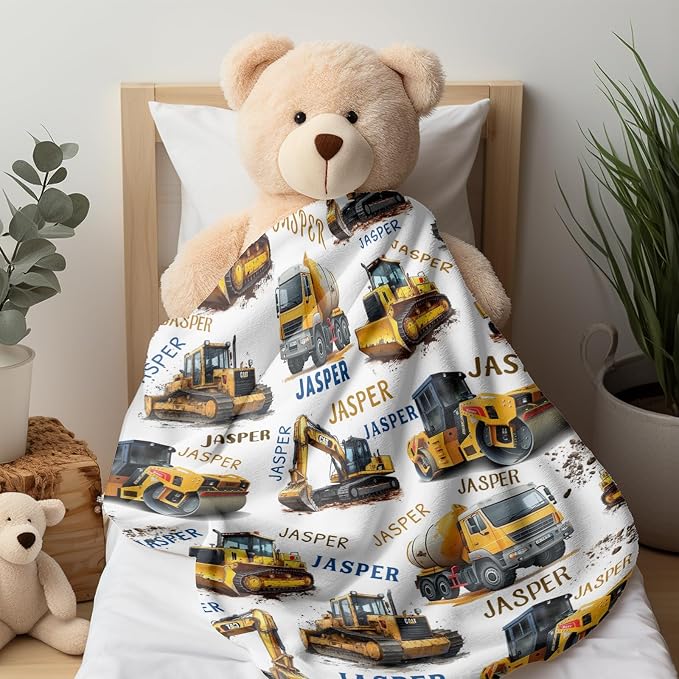 Ship Next Day, Personalized Truck Blanket - Printed in USA, Custom Name Blankets for Kids with Engineering Vehicle, Home Bedding Bed Decor, Fun Birthday Gift for Boys&Girls Women Man - Image 8