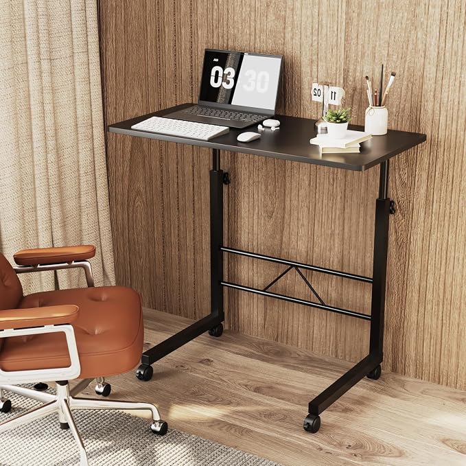 FCH Computer Workstation, Standing Desk Adjustable Height, Small Computer Desk w/Rolling, Sit Stand Laptop Desk TV Tray Computer Workstation for Bed Sofa Hospital Reading Eating, 31.5", Black - Image 2