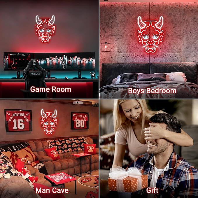 Kavaas Hannya Mask Neon Sign, Anime Japanese Neon Sign for Gamer Room Bar Tattoo Studio Decor | LED Oni Mask Neon Light for Bedroom Boys, Gaming Wall decor - Best Gamer Gifts for Teenage Boys, Christmas - Image 7