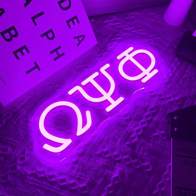 Psi Phi Fraternity Neon Signs for Wall Decor,Dimmable Led Greek Lettering Psi Phi Decor,USB Powered Fraternity Gifts for Man Cave Kids Room Bedroom Bar Birthday Gifts(11.8 * 4in） - Image 2