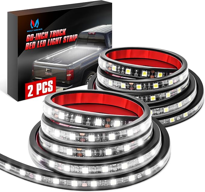MICTUNING 2Pcs 60 Inch White LED Cargo Truck Bed Light Strip Lamp Waterproof Lighting Kit with On-Off Switch Fuse 2-Way Splitter Cable Compatible with Pickup RV SUV and More by MICTUNINGINC
