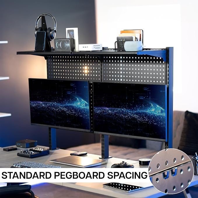 VIVO Steel Triple Clamp 47 x 31 inch Desk Pegboard System with 2 Monitor Mounts and Storage Shelf, Fits up to 32 inch Screens, Office Accessory Organizer, Black, PP-DK48SB - Image 7