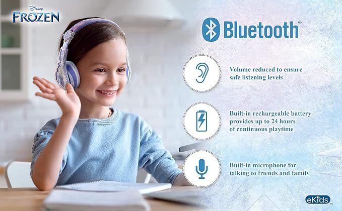 eKids Disney Frozen 2 Bluetooth Headphones with Microphone, Volume Reduced to Protect Hearing, Adjustable Wireless Headphones for School Home Travel, for Fans of Anna and Elsa - Image 2