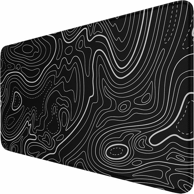 Large Gaming Mouse Pad with Stitched Edges, (31.5X15.7In) Durable Non-Slip Natural Rubber Base, Waterproof Computer Keyboard Pad Mat for Esports Pros, Gamer, Desktop, Office, Home, Terrain Black by Hsmienk