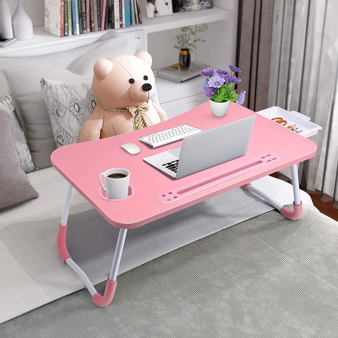 Slendor Bed Desk for Laptop and Writing with Storage, Cup Holder, Light - Image 3