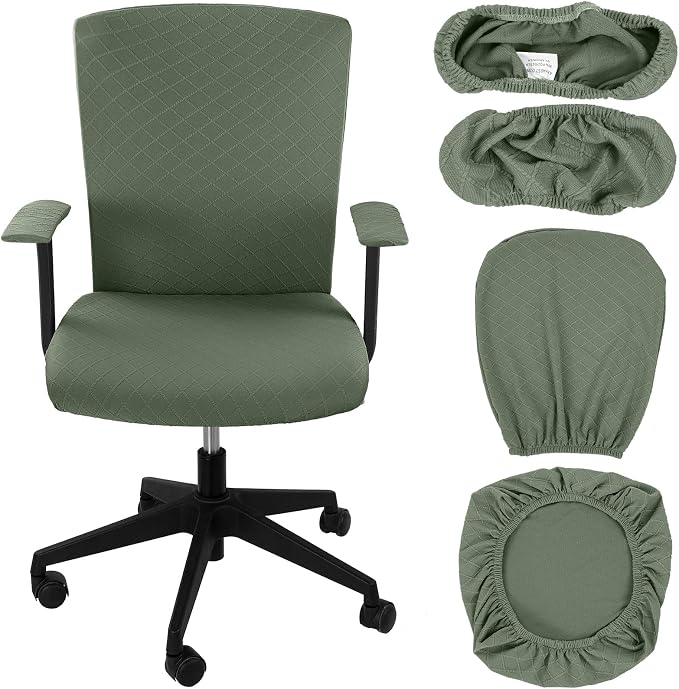 Tallew 4 Pcs Office Chair Covers Set Computer Universal Protective Stretchable Chair Seat Covers Desk Armrest Slipcovers Pads Office Cushion Backrest for Rotating(Olive Green) by Tallew