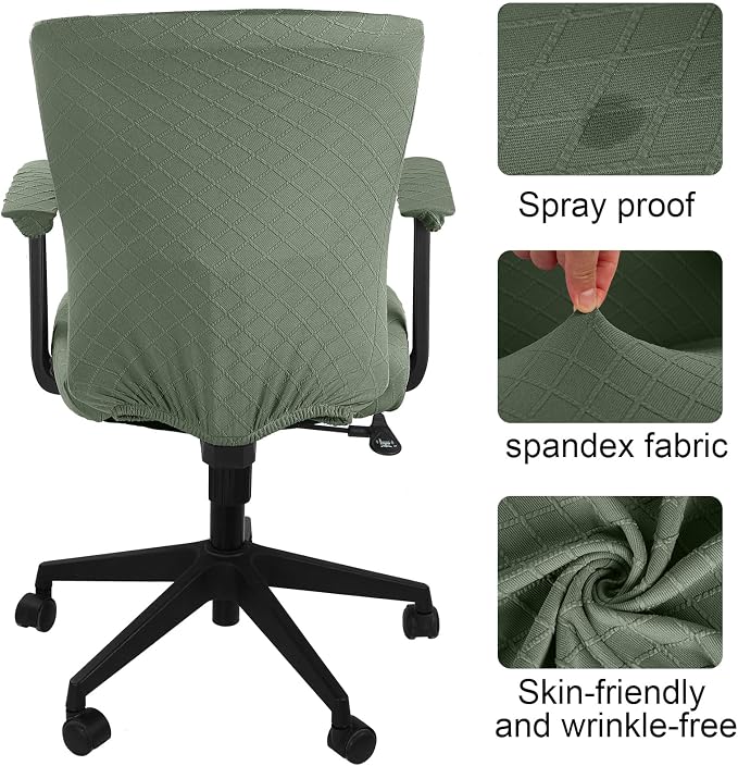 Tallew 4 Pcs Office Chair Covers Set Computer Universal Protective Stretchable Chair Seat Covers Desk Armrest Slipcovers Pads Office Cushion Backrest for Rotating(Olive Green) - Image 6