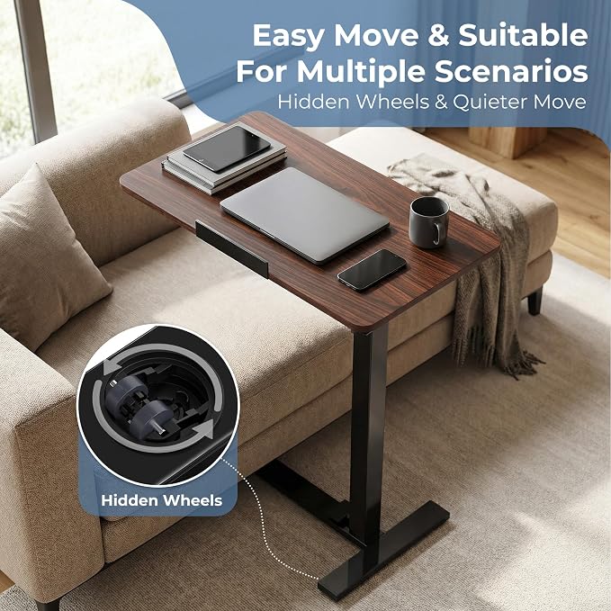 DUMOS Rolling Desk, Laptop Desk, Overbed Table with Wheels - Image 5