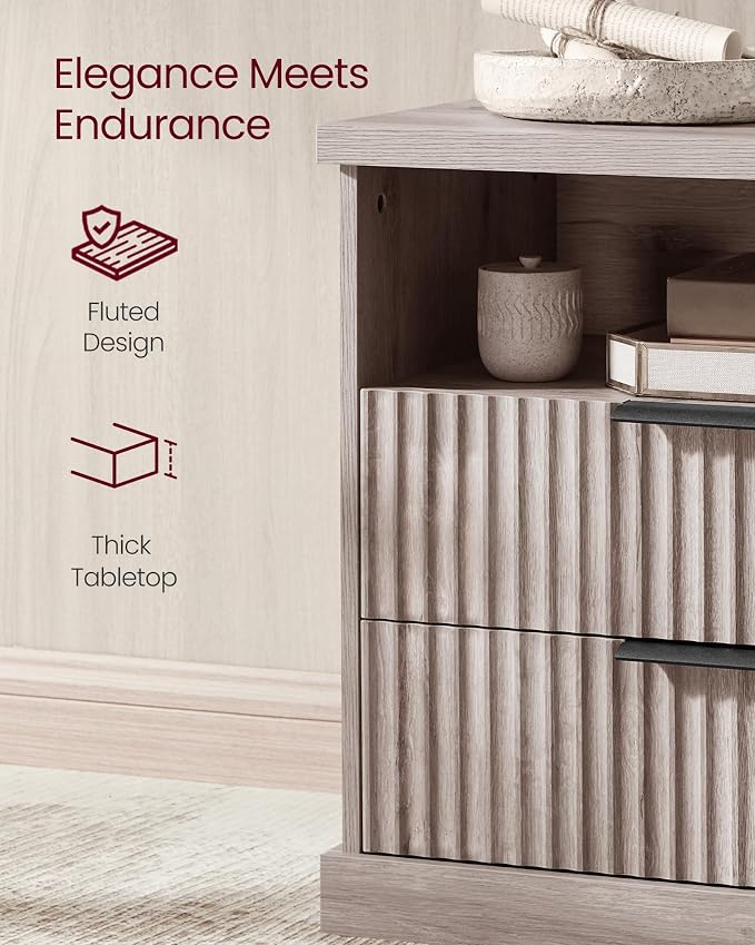 VASAGLE Nightstand with Charging Station, 2 Drawers, Open Shelf - Image 6